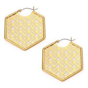 TORY BURCH • Gold Perforated Hoop Earrings